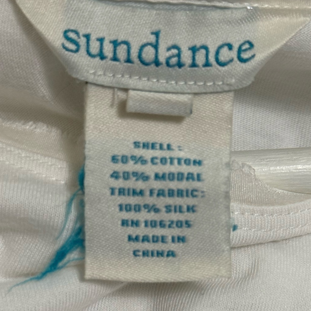 Sundance Women's Satin Silk Patchwork Long Sleeve Cotton Blend Top White XL - Picture 9 of 11